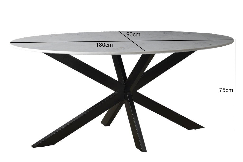 Livingfurn - Eetkamertafel Marble Oval Spider White - 180x90x75 - Marmer