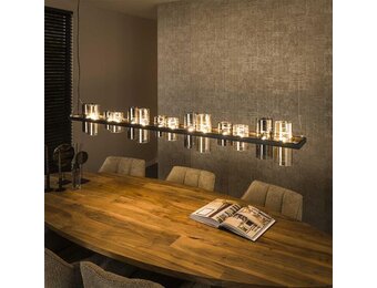 Hoyz Collection - Hanglamp 14L Cylinder Mixed Glass  (G9) - Artic Zwart