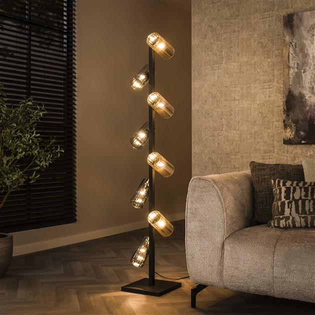 Hoyz Collection Hoyz Collection - Vloerlamp 8L Cylinder Mixed Glass (G9) - Artic Zwart Hoyz Collection Hoyz Collection - Vloerlamp 8L Cylinder Mixed Glass (G9) - Artic Zwart