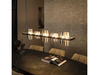 Hoyz Collection - Hanglamp 10L Cylinder Mixed Glass (G9) - Artic Zwart