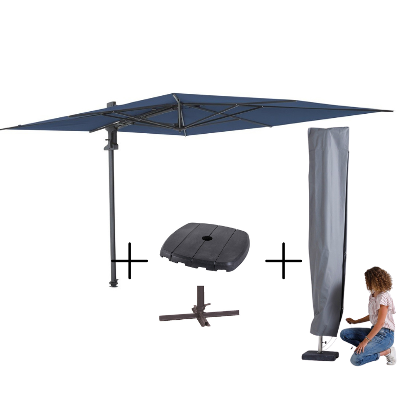 MEGA COMBI DEAL! Madison Parasol Saint-Tropez safier blue + voet + hoes