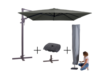 MEGA COMBI DEAL! Madison Parasol monaco flex III grey + voet + hoes