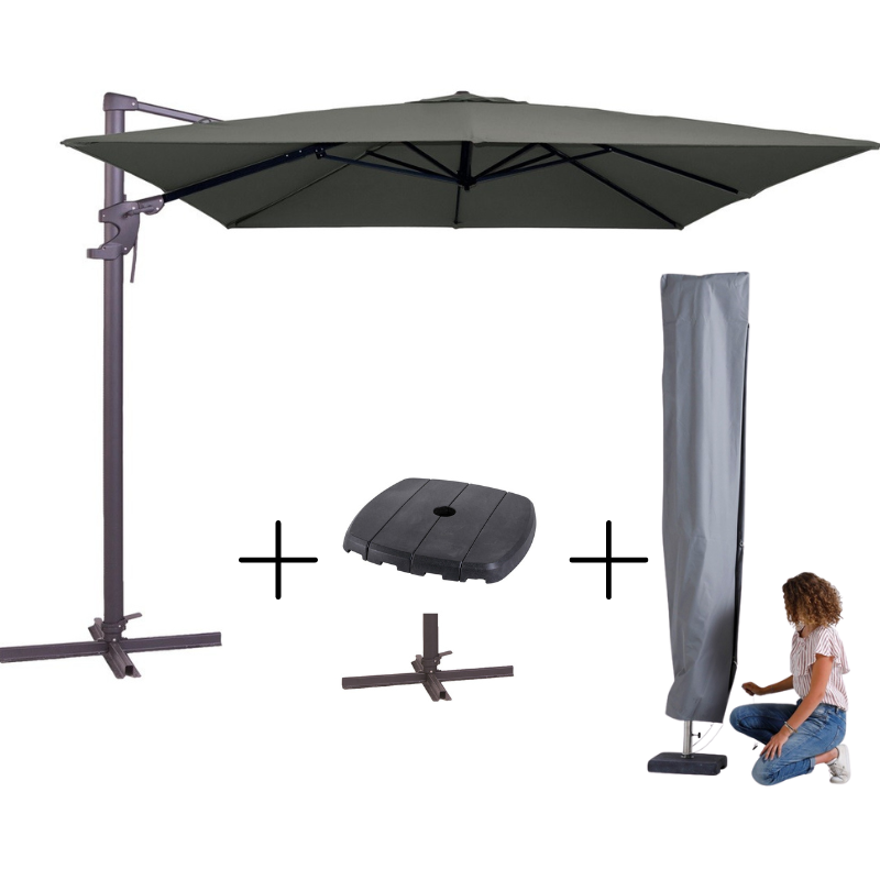 MEGA COMBI DEAL! Madison Parasol monaco flex III grey + voet + hoes