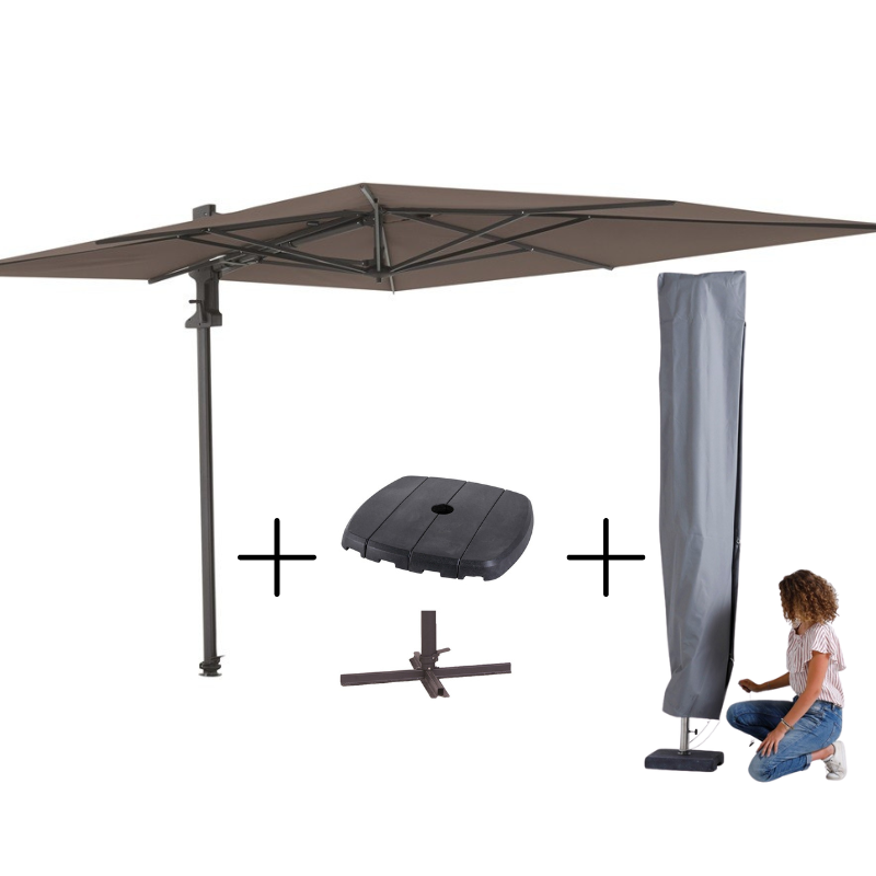 MEGA COMBI DEAL! Madison Parasol Saint-Tropez taupe + voet + hoes