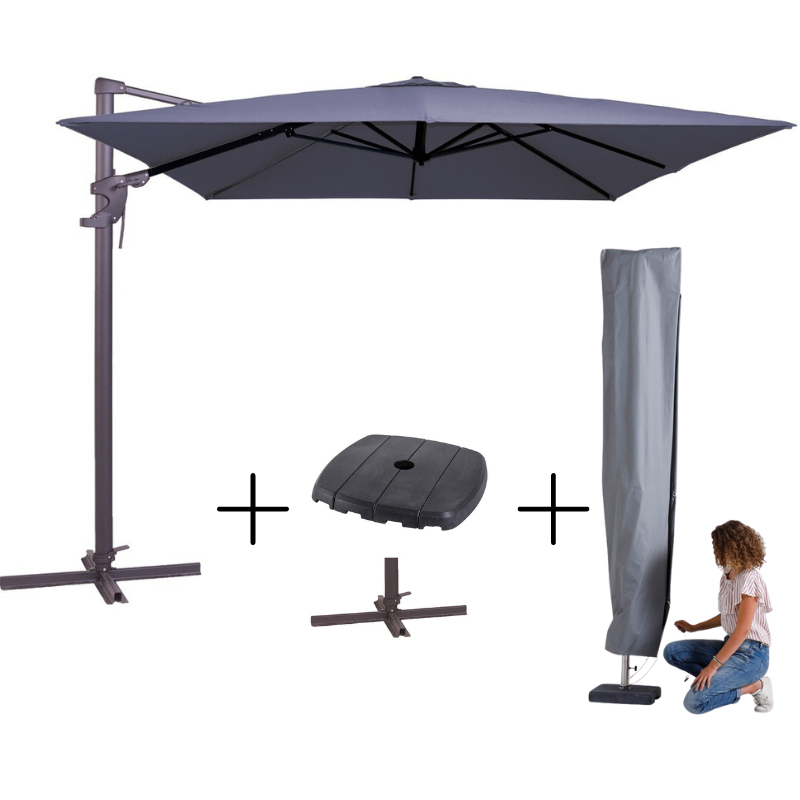 MEGA COMBI DEAL! Madison Parasol monaco flex III safier blue + voet + hoes