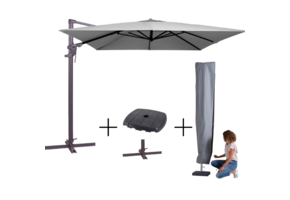 MEGA COMBI DEAL! Madison Parasol monaco flex III light grey + voet + hoes