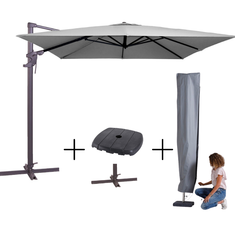 MEGA COMBI DEAL! Madison Parasol monaco flex III light grey + voet + hoes