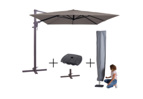 MEGA COMBI DEAL! Madison Parasol monaco flex III taupe + voet + hoes