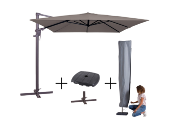 MEGA COMBI DEAL! Madison Parasol monaco flex III taupe + voet + hoes