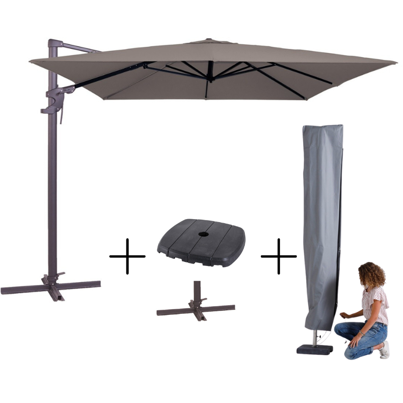 MEGA COMBI DEAL! Madison Parasol monaco flex III taupe + voet + hoes