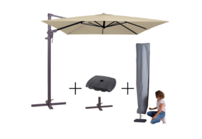 MEGA COMBI DEAL! Madison Parasol monaco flex III ecru + voet + hoes