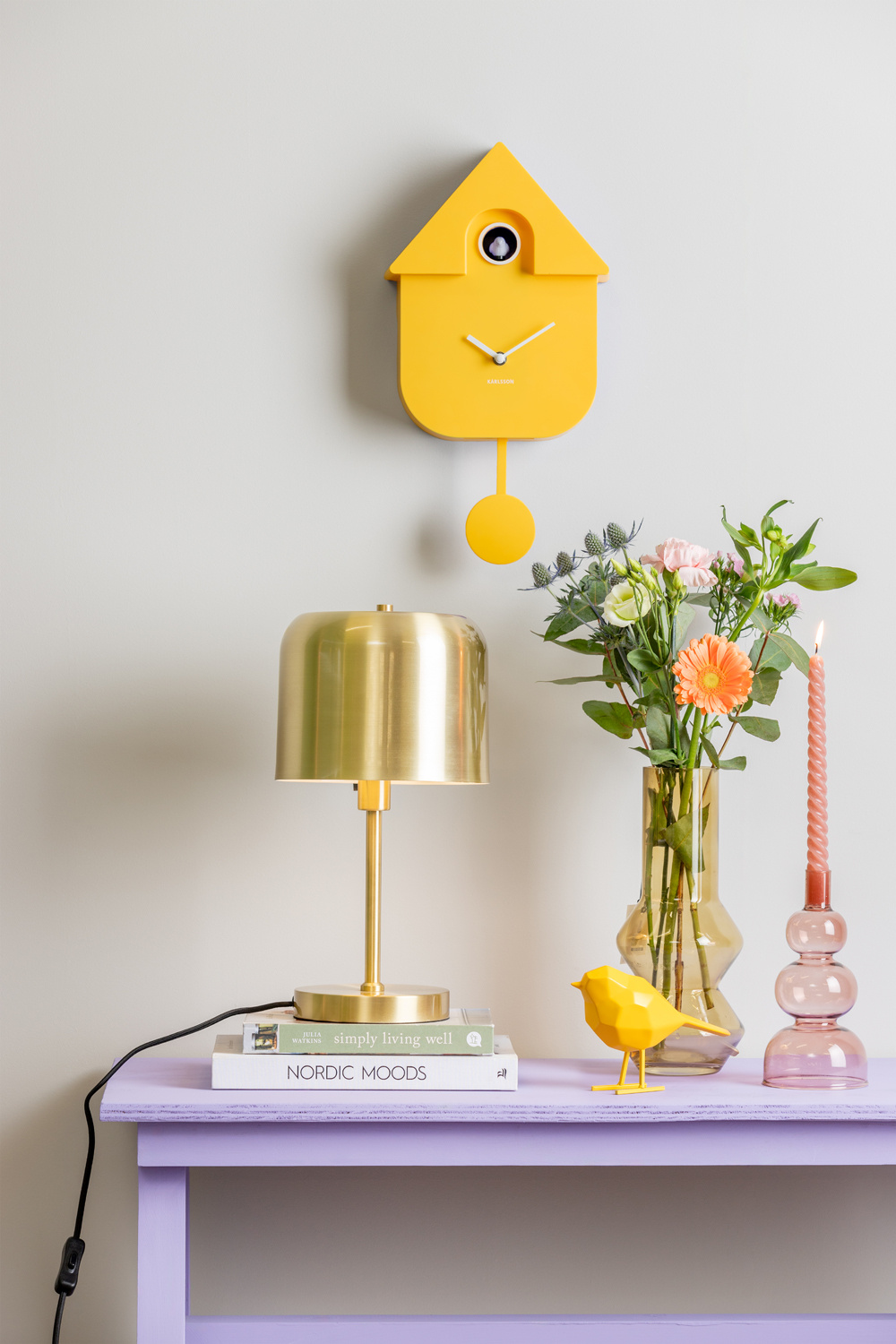 Karlsson - Wandklok Modern Cuckoo - Heldergeel