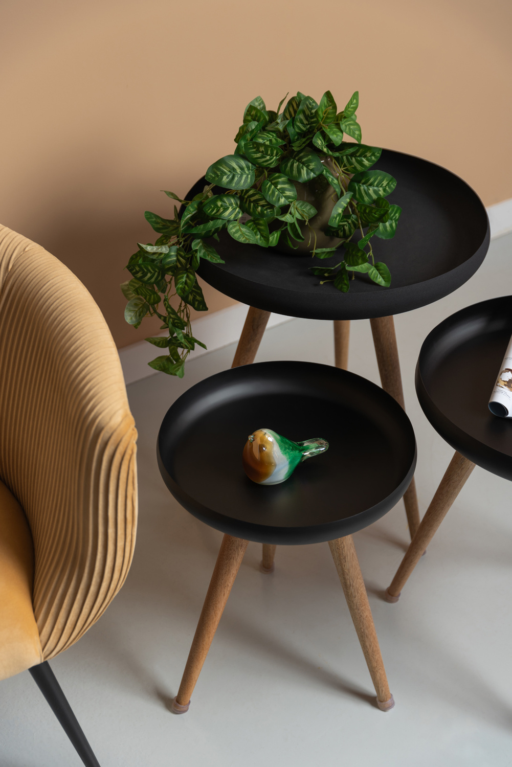 Leitmotiv - Bijzettafel Set Tripod w. Mango Wood Legs - Zwart