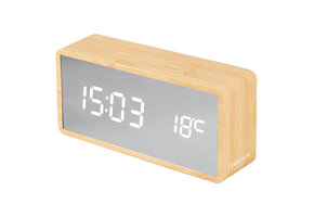 Karlsson - Wekker Silver Mirror LED - Licht hout