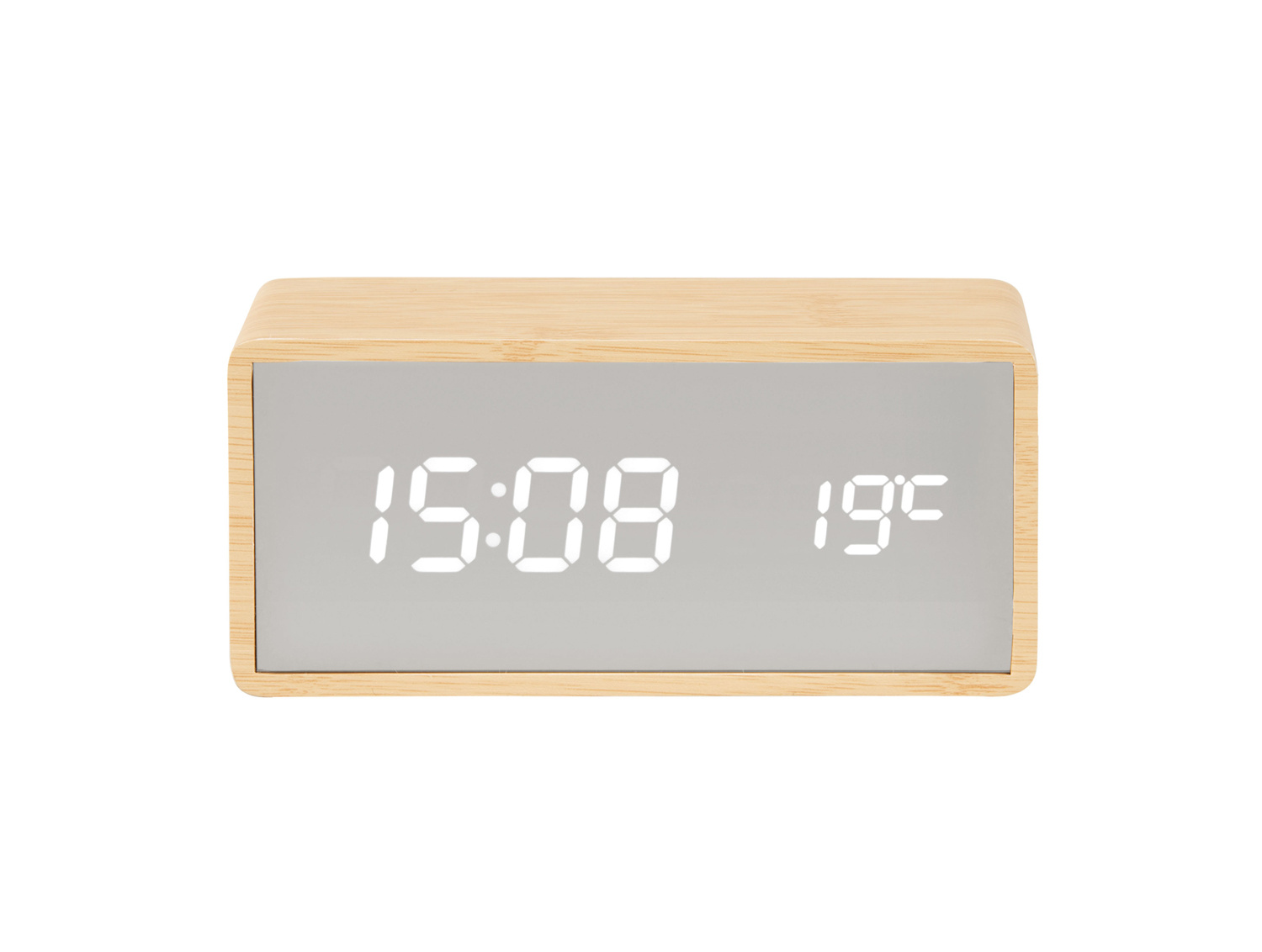 Karlsson - Wekker Silver Mirror LED - Licht hout