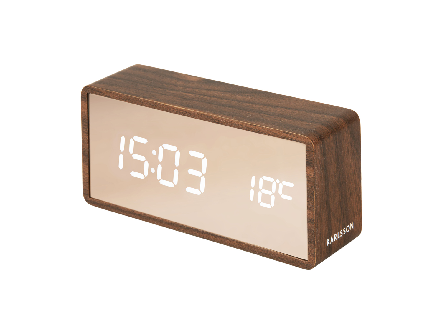 Karlsson - Wekker Copper Mirror LED - Donker hout