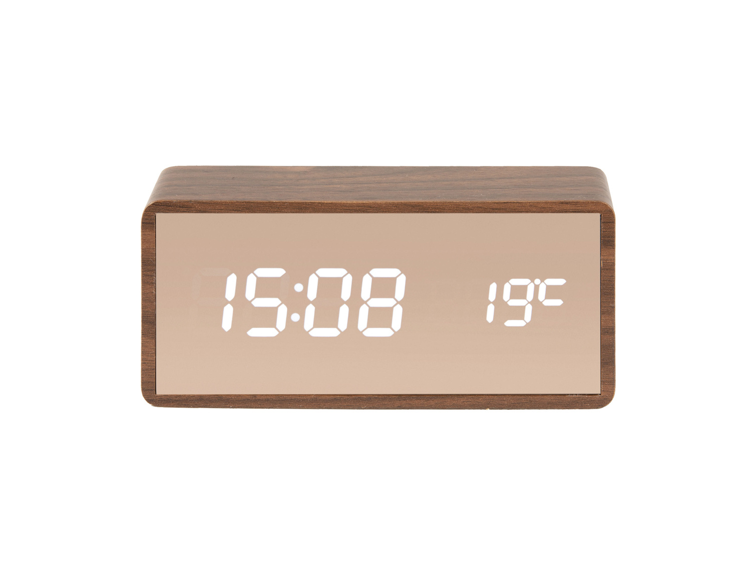 Karlsson - Wekker Copper Mirror LED - Donker hout