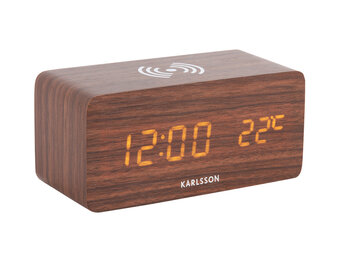 Karlsson - Wekker Block w. Phone Charger LED - Donker hout