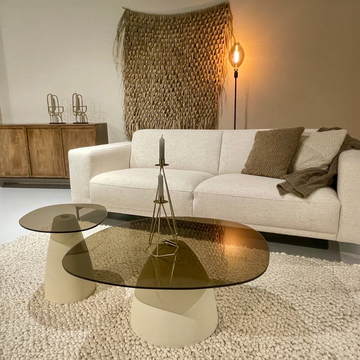 Brix - Salontafel Mylon - Beige - Glas - 86 cm