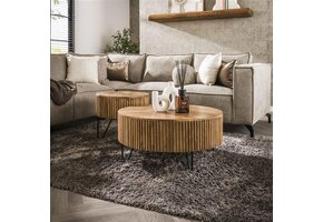 Hoyz Collection - Salontafel Wave Rond - Massief Mango Zandkleur - Set van 2