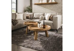 Hoyz Collection - Salontafel Tripod - Massief Mango Zandkleur - Set van 2