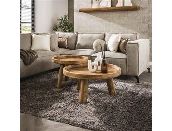 Hoyz Collection - Salontafel Tripod - Massief Mango Zandkleur - Set van 2