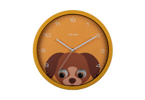 Karlsson - Wandklok Peekaboo Dog - Geel- Ø30,8cm