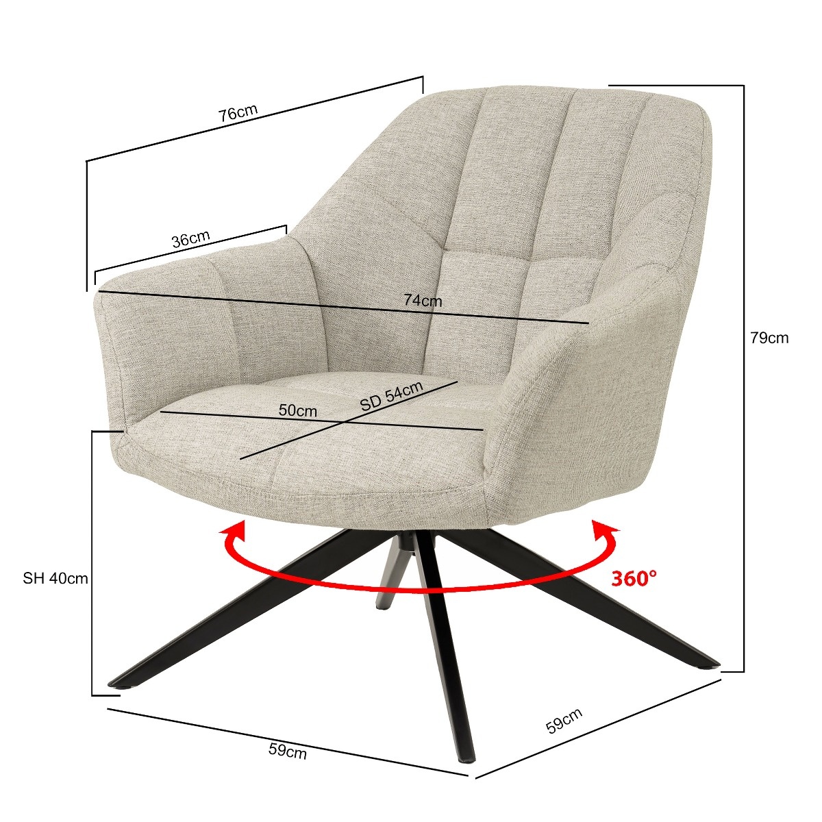 Livingfurn - Fauteuil - Tom Sand - Beige - Stof
