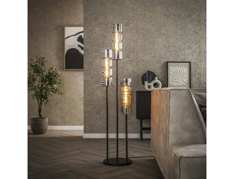 Hoyz Collection - Vloerlamp 3L Getrapt Cylinder Glas - Artic Zwart