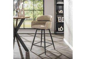 Hoyz Collection - Barstoel Draaibaar Boucle Ronde Rug 2 Stuks - Boucle Zandkleur