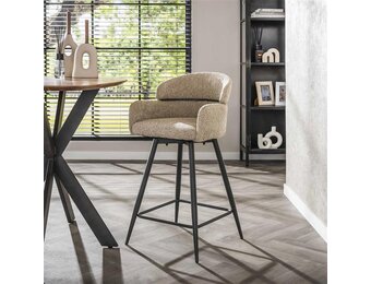 Hoyz Collection - Barstoel Draaibaar Boucle Ronde Rug 2 Stuks - Boucle Zandkleur