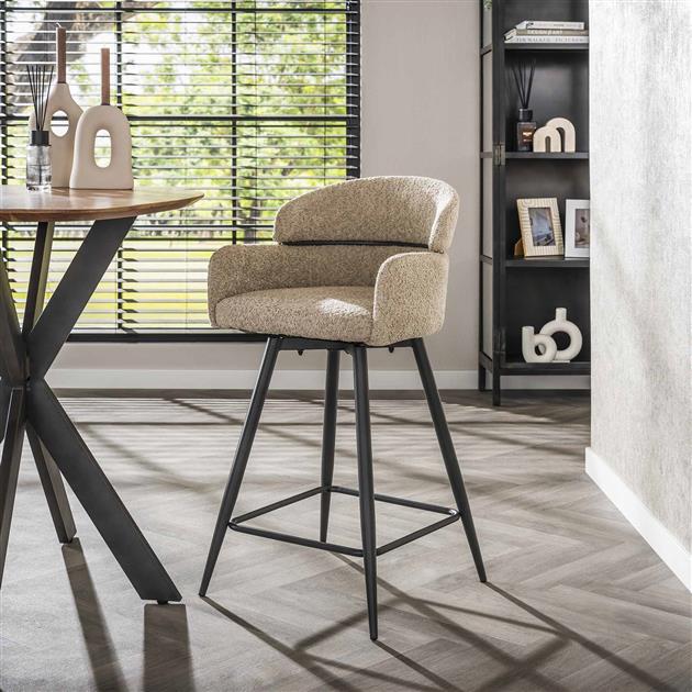 Hoyz Collection - Barstoel Draaibaar Boucle Ronde Rug 2 Stuks - Boucle Zandkleur