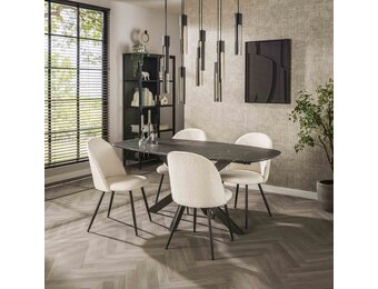Hoyz Collection - Eetkamertafel 180 Deens Ovaal - 3D Melamine Slate Stone