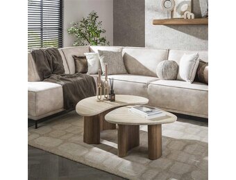 Hoyz Collection - Salontafel Romano Organic Travertin look - Set van 2