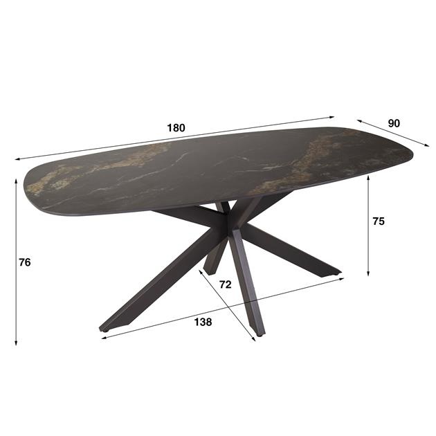 Hoyz Collection - Eetkamertafel Spider Deens Ovaal 180 - Ceramic Fossil Black