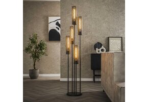 Hoyz Collection - Vloerlamp 5L Getrapt Tube Mesh - Artic Zwart