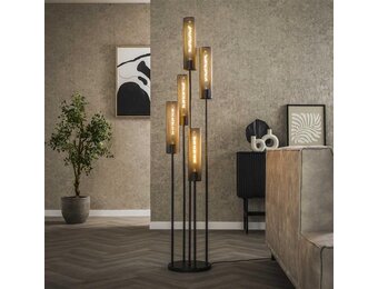 Hoyz Collection - Vloerlamp 5L Getrapt Tube Mesh - Artic Zwart