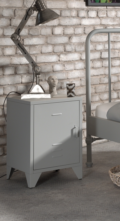 LUCEVI - Bronxx KindernachtkastjeMat - Metaal - Grijs - 40x40x60.5 cm