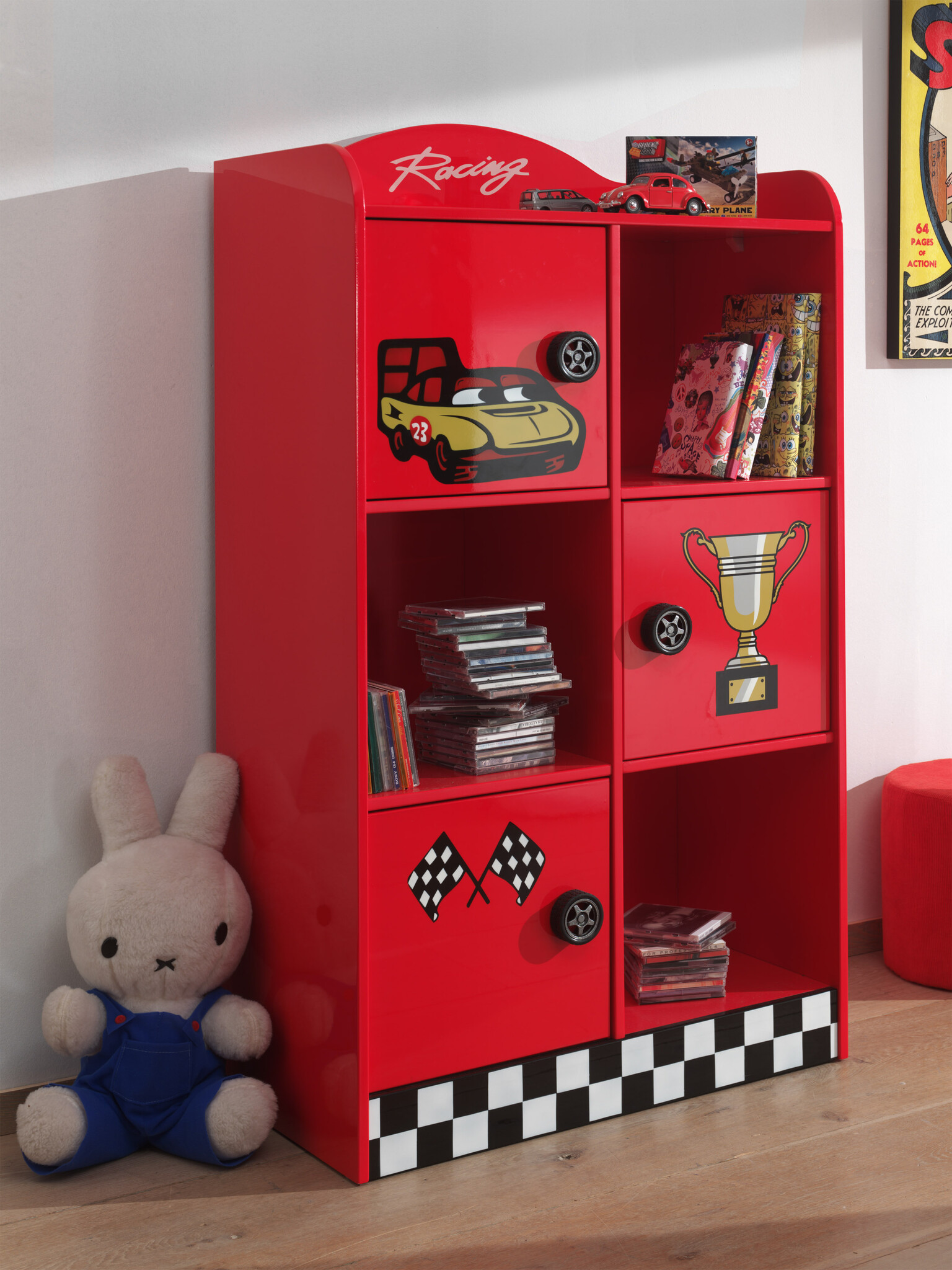 LUCEVI - Racer Kinder Boekenkast - Serie Carbed - Rood - 76x42x133 cm