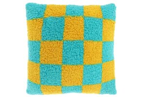 Unique Living - Sierkussen Check Yellow/ Blue -53x53cm