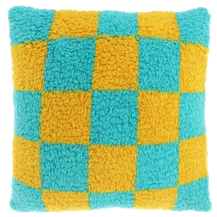 Unique Living - Sierkussen Check Yellow/ Blue -53x53cm