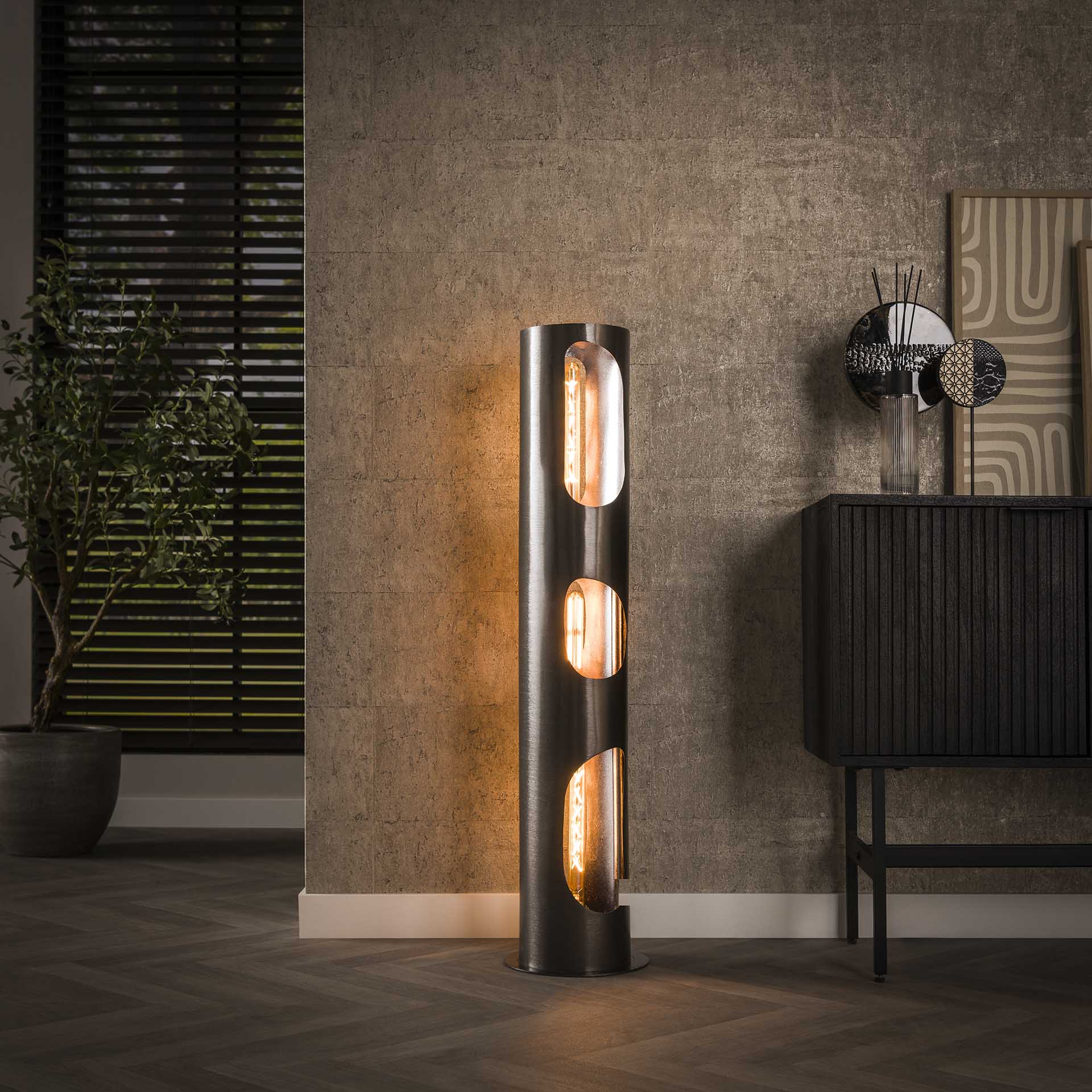 Hoyz Collection - Vloerlamp  Ø25 Organic Cylinder L 3L - Zwart Nikkel