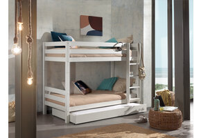 LUCEVI - Pino Stapelbed H160CM + Ladder + Rolbed - Wit - 90x200 cm