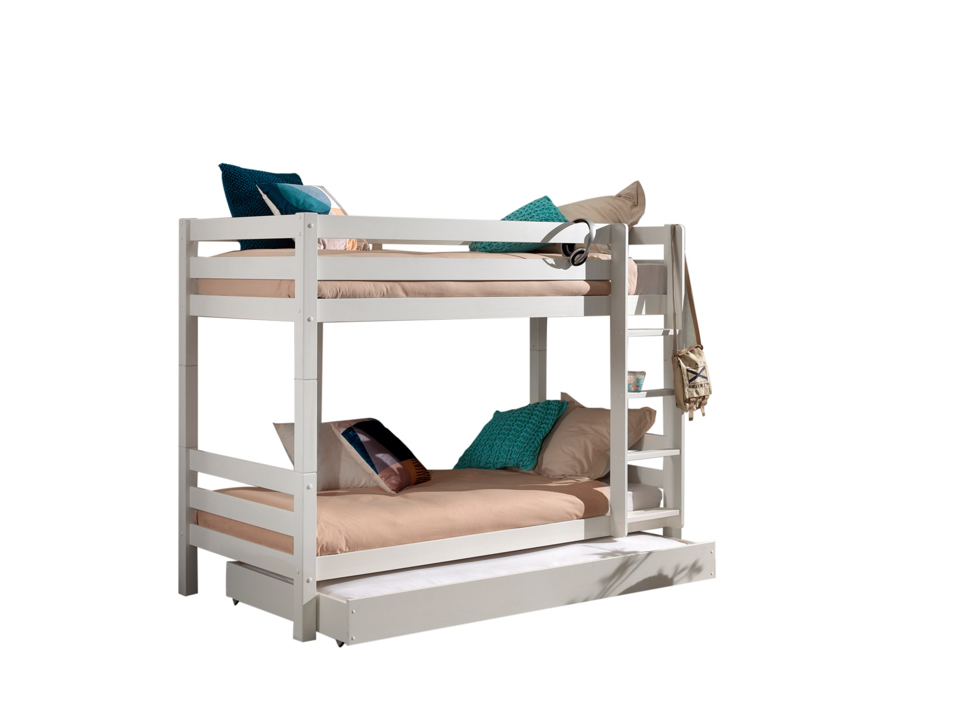 LUCEVI - Pino Stapelbed H160CM + Ladder + Rolbed - Wit - 90x200 cm