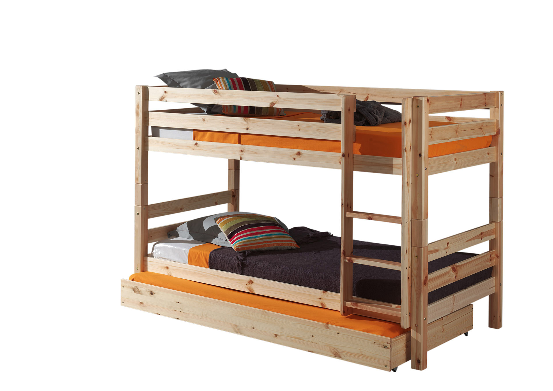 LUCEVI - Pino Stapelbed H140CM + Rolbed + Ladder - Bruin - 90x200 cm