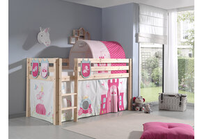 LUCEVI - Pino Halfhoogslaper + Ladder + Princess Gordijntjes + 3 Zakjes + Princess Tunnel - Bruin - 90x200 cm