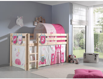 LUCEVI - Pino Halfhoogslaper + Ladder + Princess Gordijntjes + 3 Zakjes + Princess Tunnel - Bruin - 90x200 cm