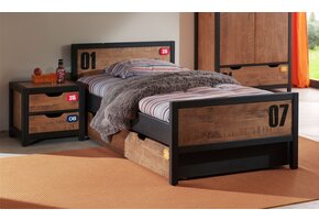 LUCEVI - Alex bed + Lattenbodem + Rolbed + Nachtkastje - Bruin - 90x200 cm