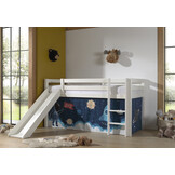 LUCEVI - Pino Halfhoogslaper H115CM + Ladder + Glijbaan + Space Shuttle Gordijntjes - Wit - 90x200 cm