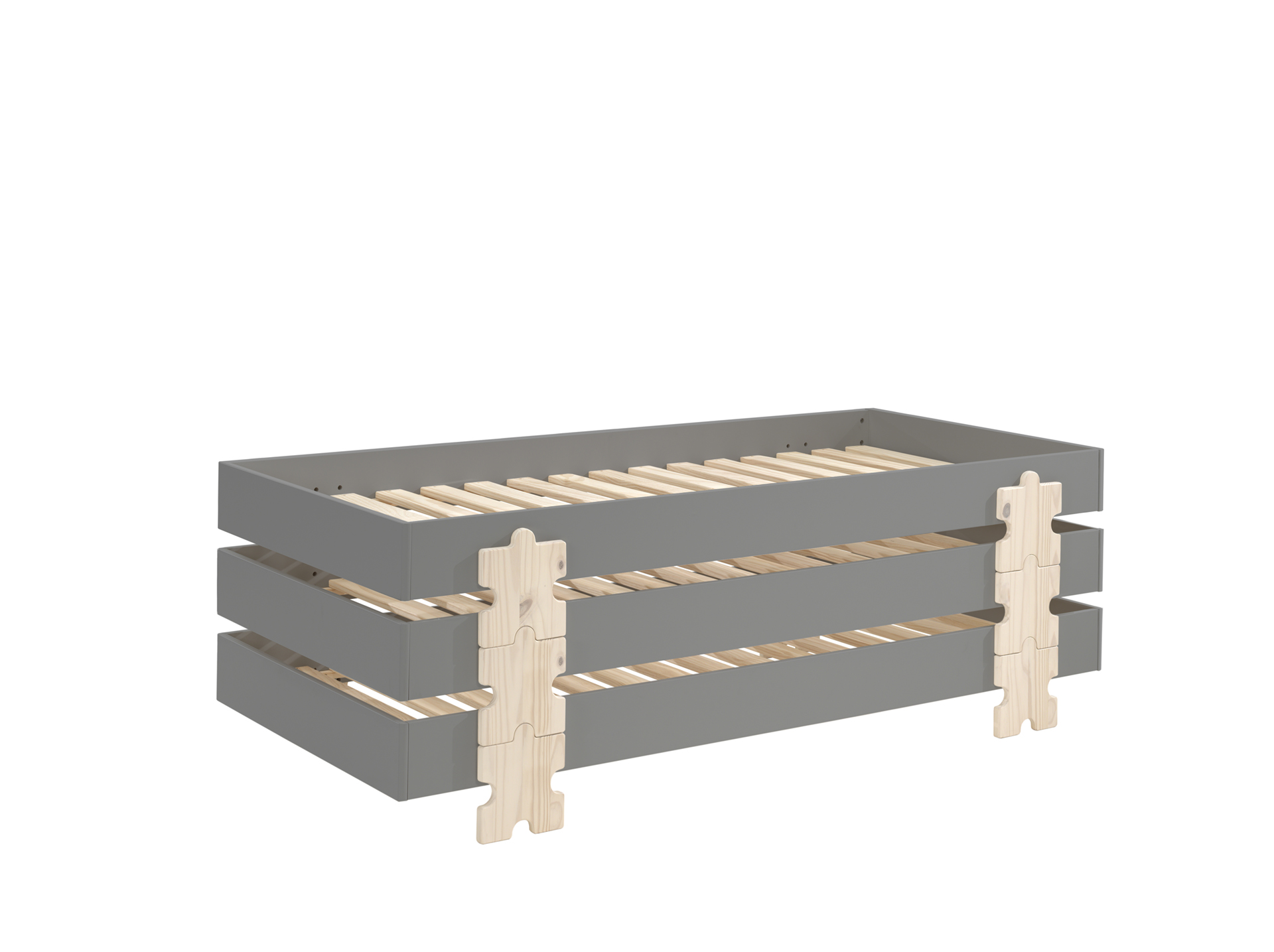 LUCEVI - Modulo Puzzle Stapelbare bedden - 3 stuks - Grijs - 90x200 cm